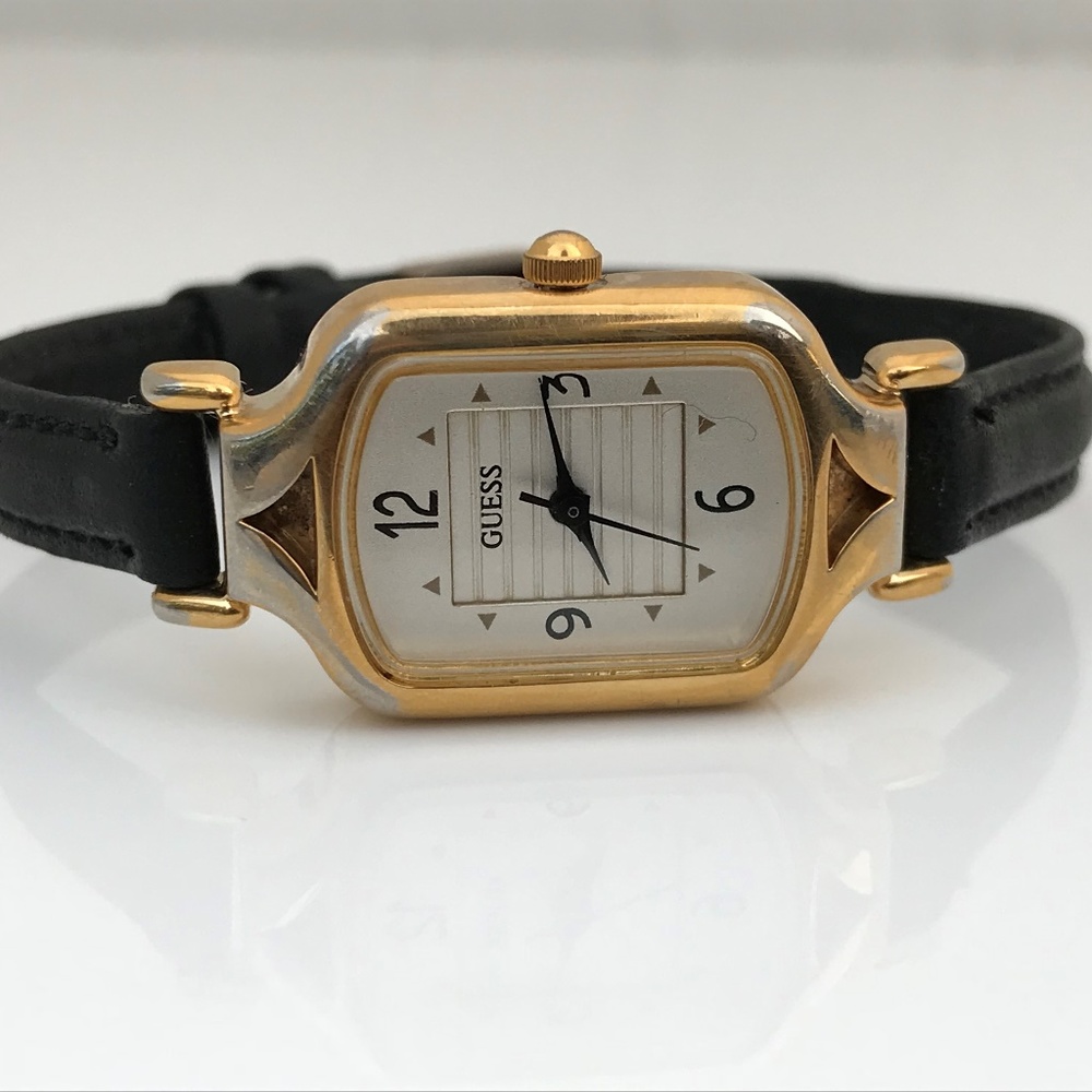 Guess Women Watch Gold Tone Black Leather Band - Picture 4 of 8